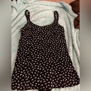 Basic Editions Black one piece swimsuit with White Floral Pattern